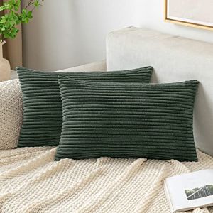 EMEMA Decorative Housse de Coussin en Velours Côtelé Canapé Taie d'oreiller Douce pour Maison Salon Chambre Lit Clic Clac 40x60 cm Lot de 2 Vert-débris (EMEMA HOME, neuf)