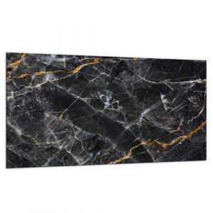 TMK Couvre-plaque en verre, 90 x 52 cm, pour plaques vitrocéramiques, à induction, protection anti-éclaboussures, planche à découper, noir marbré (TMK ArtDeko, neuf)