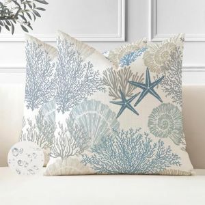 Miuyunya Lot de 2 Été Exterieur Housses de Coussin 40 x 40 cm D'extérieur Housse Coussin Imperméable Coquillage D'étoile de Mer Corail Taie d'oreiller Concise Décoration pour Salon Chambre Canapé (Miuyunya, neuf)