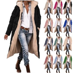 Parka Long Femme Grande Taille Manteau Polaire Femme Long Avec Capuche Doudoune Doubl&eacute;e En Polaire Femmes Parka R&eacute;versible Hiver Casual Veste En Coton Couleur Unie Doudoune Manteau Epaisse Chaude (⭐⭐⭐⭐⭐RLEHJN, neuf)