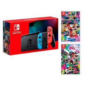 Nintendo Switch console Rouge Néon/Bleu Néon 32Go + Mario Kart 8 Deluxe + Splatoon 2 - Megapack (DistribNet, neuf)
