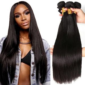 Straight Human Hair Bundles Meche Tissage Bresilien Lisse Court Tissage Naturel Cheveux Humain Naturelle Tissage Bresilien En Lot Couleur Noire Naturelle Total 300g 20 22 24 Pouce (beiyuan hair product, neuf)