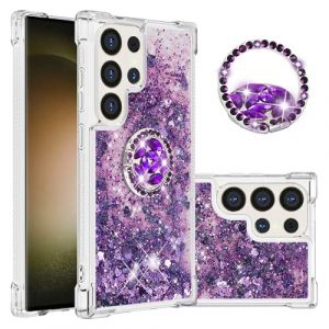IMIRST Etui de T&eacute;l&eacute;phone pour Samsung S24 Ultra (6,8'') Bling Paillettes Liquidsands &eacute;tincelle Coque Diamant Anti-Chocs pour Samsung Galaxy S24 Ultra. YBK Love Purple (MRSTER, neuf)