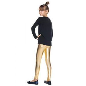 hi!mom Leggings en latex brillant pour fille - Longueur totale - Effet mouill&eacute; - Pour enfants - Similicuir - Pantalon en latex pour filles de 2 &agrave; 13 ans, dor&eacute;, 9-10 ans (leggingsshop, neuf)