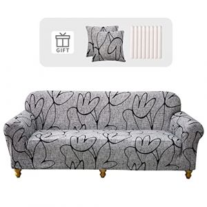 Lydevo Housse de Canapé 4 Place Housse Canapé Extensible avec Accoudoir avec 2 Housses de Coussin Couverture de Canapé Élastique Universelle Antidérapante Revêtement de Canapé(4 Places,Fleurs Grises) (lydevo, neuf)