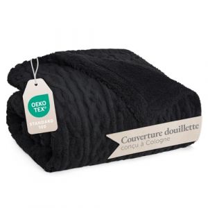 Blumtal Couverture Chaude 150x200 cm avec Motif torsadé - Couverture Polaire certifiée Oeko-TEX + intérieur Sherpa Doux - couvertures et Plaids - Plaid Doux - couvertures, Plaids et boutis Noir (Everbrent, neuf)
