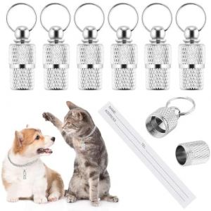HABNI 6Pcs Tube D'Étiquette D'Identification De Chat Anti-Perdue Étiquette-Adresse Pour Chien Chat Pendentifs Porte-Adresse Pour Collier Chat Personnalisable Collier Chien Argent Id Tag Porte-Clés (XIANXIAN LI, neuf)