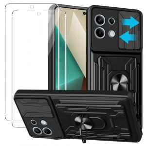 KZIOACSH Coque Xiaomi Redmi Note 13 avec 2 Verre Tremp&eacute;,Heavy Duty Antichoc Bumper Housse,Couvercle de cam&eacute;ra &agrave; glissi&egrave;re+360&deg;degr&eacute;s B&eacute;quille &agrave; Bague de Rotation,Noir (Dragon-long, neuf)