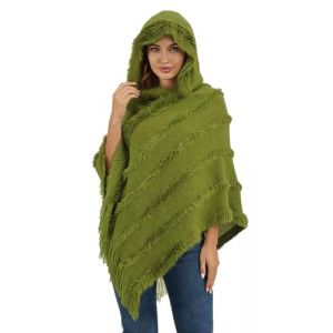 Rayson Poncho en Tricot pour Femmes El&eacute;gant Pull Cape Poncho Femme &agrave; Capuche Irr&eacute;guli&egrave;re Frange Casual Pull-Over Cape Poncho en Polaire Ray&eacute;e Ch&acirc;le &Eacute;pais et Chaud &agrave; la Mode Automne Hiver (RSSAA, neuf)