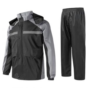 Vhersily Combinaison de pluie pour homme, veste et pantalon de pluie pliable, imperm&eacute;able r&eacute;fl&eacute;chissante avec capuche coupe-vent, respirant, toutes saisons, pour Scooter, Quad, gris, L (duefoll, neuf)