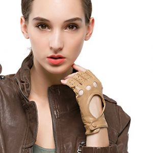 Nappaglo Gant Femme en Cuir Demi Doigt Hiver Mitaine Gant de Conduite sans Doigt en Cuir de chevreau Gant de Sport Ext&eacute;rieur pour Fille cadeau (Gants fins fran&ccedil;ais, neuf)