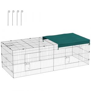 PawHut Parc enclos modulable Acier avec bache pour Lapins rongeurs Petits Animaux intérieur extérieur 220L x 85l x 70H cm Vert (Aosom FR, neuf)