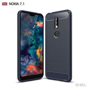SCL Coque pour Nokia 7.1 Coque pour Nokia 7.1 Coque, Texture en Fibre de Carbone Brossée, Technologie Anti-Rayures et D'absorption de Chocs - Bleu (Filber-FR, neuf)