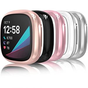 Hianjoo Coque Compatible pour Fit bit Versa 3, [5-Pack] Montre Scratch-Resistant Soft TPU Léger Tout Autour de Protecteur Protection Coque d'écran Pare-Chocs - Transparent, Noir, Argent, Or Rose, Or (Anjoo Direct . FR, neuf)