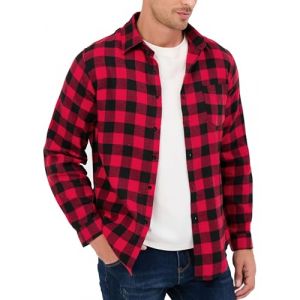 Chemisier Carreaux Coton Homme Chemise B&ucirc;cheron Western Veste &agrave; Carreaux en Flanelle T Shirt Manches Longues Casual D&eacute;contract&eacute;e Classique Retro Ecossaise Gilet Blouse Rouge XXXL (Yukiuiny, neuf)