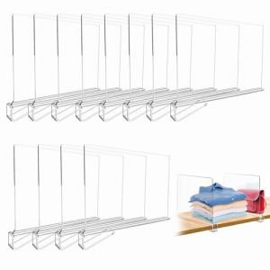 12 Pièces Séparateurs d'étagère en Acrylique Transparent, Organisateur Armoire Vetement, organiseurs de vêtements réglables, Separateur Etagere Organisateur Placard, pour Chambre à Coucher, Armoires (XinSu-eu, neuf)