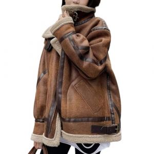 Minetom Blouson Aviateur Femme Hiver Veste En Polaire Chaude Manteau en Fausse Fourrure Blouson pour Motard B Marron XL (Lonwell Fashion, neuf)