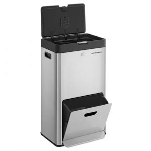 SONGMICS Poubelle de Cuisine, Volume de 2 x 17L et 26L, 3 Compartiments pour Ordures Ménagères, Déchets Alimentaires et Recyclable, Filtre à Charbon, Pédale Large, Argent LTB550E60 (SONGMICS HOME FR, neuf)