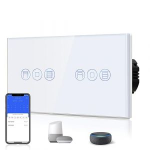 BSEED Interrupteur Volet Roulant Connecté, Interupteur Intelligent WiFi Volet Roulant Compatible avec Alexa Google Home pour Commande Vocale,Minuterie Intelligent en verre,157MM, Blanc (Bseed-EU, neuf)
