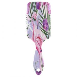 Brosse à cheveux avec coussin d'air - Fleur violette flamant rose - Pour cheveux épais et démêlants antistatiques (DEJESJ, neuf)