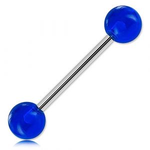 Inoki - Barbell de langue boules acrylique unies - Jonc/Tige 1.6 mm, Long. int. 14 mm, Boule 5 mm - Bleu (INOKI PIERCING, neuf)