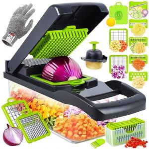 Coupe Legumes Multifonctions 16 en 1, Professionnelle Mandoline Cuisine, Coupe Legume Manuel &agrave; 8 Lames Rempla&ccedil;ables, Decoupe Legumes pour Oignon, Ail, Tomate, Rape, Pomme de Terre, Carote (TPUWA, neuf)