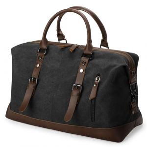 Virklyee Sac de Voyage Vintage Sac de Voyage en Cuir et Toile Sac Weekend Homme 32L,Convient pour Voyage, Week-End Camping randonnée,Toile Vintage (Noir) (OYSHOPP, neuf)