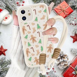 Krdvekm Noël Coques pour iPhone 12 6,1'' avec Cordon de Bracelet, Étui Blanc Silicone Aesthetic Christmas Chaussette de Noël Motif Fille Femme Dessin Antichoc Protection Housse Lanyard Cover Case (Nar Hakki, neuf)