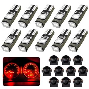 AGLINT Ampoule T5 LED Rouge W3W W1.2W 2721 avec Douille à Visser 12V pour Voiture Tableau de Bord Indicateur Vitesse Instrument Gauge Cluster Voyant Format Compact 10Pcs (AGLINT, neuf)