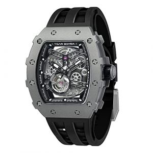 TSAR BOMBA Montre Homme Automatique Squelette Mécanisme Apparent pour Homme Montre de Luxe Tonneau Saphir Etanche 50M Résistant Marque Rectangulaire Plongee Sport Militaire Cadeau Homme (TSAR BOMBA OFFICIAL STORE, neuf)
