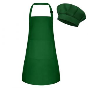 BOUBONI Tablier et toque de chef pour enfant - Tablier artistique r&eacute;glable avec 2 poches - Toque et tablier pour la cuisine, la p&acirc;tisserie et la peinture, Vert fonc&eacute;, L (Bouboni Direct, neuf)