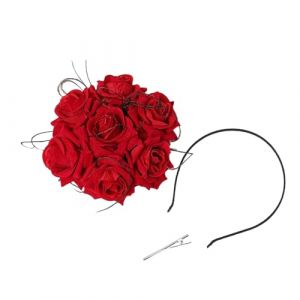 WLNEXT Serre-tête pour femme avec fleur de rose et chapeau haut-de-forme - Bibi floral - Couronne de mariage - Rouge (besterouy, neuf)