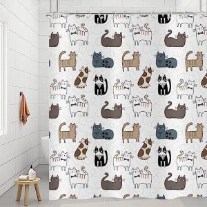 Hnmdmyi Rideau de Douche Chat 180x200, Drôle de Dessin animé coloré Animal Kitty Beaux Animaux de Compagnie Enfants garçons Filles Rideau de Bain imperméable Tissu Polyester Lavable Rideau de Bain (Hnmdmyi, neuf)