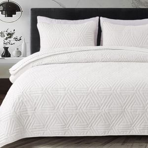 Whale Flotilla R&eacute;versible Couvre-lit 240 x 260 cm, avec 2 Taies d'oreiller en Microfibre, Dessus de Lit Doux et L&eacute;ger, Matelassage Ultrasonique &agrave; Motif G&eacute;om&eacute;trique, pour Toutes Saisons, Blanc (Whale Flotilla FR, neuf)