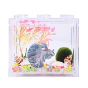 Tomotato Petit Aquarium, Mini Aquarium Betta Transparent en Acrylique, Aquarium Miniature Portable, Aquarium carré, kit dcoratif pour Poissons, Tortues, Maison, Bureau (Tideter, neuf)