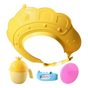 Chapeau de douche pour, chapeau de shampoing pour - Chapeau à visière avec jauge de température de l'eau et tasse à shampoing,Bonnet de shampoing avec brosse à shampoing, protège les oreilles et les (habante, neuf)