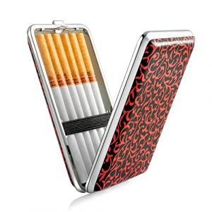 PU Cuir Femme Etui &agrave; cigarettes M&eacute;tal Rouge Bo&icirc;te &agrave; cigarettes Acier inoxydable pour 12 cigarettes avec bande &eacute;lastique，&eacute;l&eacute;gant Petit Slim Etui &agrave; cigarettes pour femme Homme Femme Etui &agrave; cigarette (Yishamei, neuf)