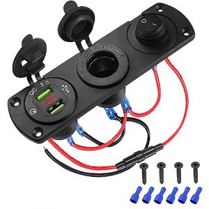 MEIRIYFA Prise allume-cigare 12 V pour voiture - Double panneau de sortie USB QC3.0 - Chargeur étanche 3 en 1 pré-câblé avec voltmètre/interrupteur numérique pour bateau marin (shenzhenshi mili dianzi keji, neuf)