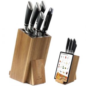 Navaris Porte-Couteaux Bois - Bloc de Rangement &agrave; Couteau Universel en Acacia 26,2 x 18,7 x 12,5 cm - Bloc Couteau de Cuisine Vide avec Tiges Plastique et Support T&eacute;l&eacute;phone (SX-Commerce, neuf)