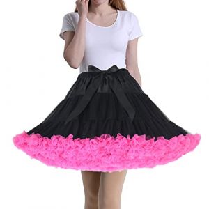 Tmade Jupe en Tulle pour Femme - Jupon de Cosplay Multicouche - Jupe Tutu pour Halloween Rock Party Festival Celebration Longueur : 40 cm - Tour de Taille : 56-100 cm(Noir et Rouge rosé) (Tmade, neuf)