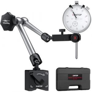 XUNTOP Comparateur Mécanique 0-20mm avec Support Magnétique 60kg Haute Précision 0.01mm Indicateur à Cadran pour Tour Fraiseuse Réglage Machine Outil Métrologie pour Usinage Bois Métal (XunTop FR, neuf)