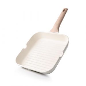 Kordisen Po&ecirc;le &agrave; steak antiadh&eacute;sive pour plaque &agrave; induction, po&ecirc;le &agrave; steak carr&eacute;e de 24 cm pour cuisine int&eacute;rieure, rev&ecirc;tement sain avec becs verseurs, sans PFOA, blanc (Kitchenlove, neuf)