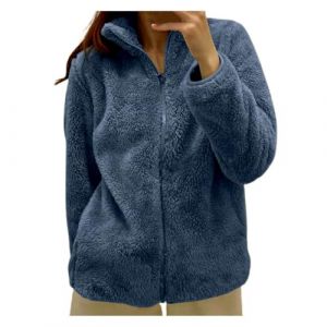 Manteau Femme sans Capuche Zippée Veste Chaude Polaire Zippée Peluche Veste Grande Taille Bleu Lestée Polaire Trench Blouson Femme Grande Taille Bleu XL (MOKBAY, neuf)