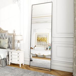 Koonmi Miroir sur Pied, 140 x 40 cm, Grand, Miroir Pleine Longueur, avec Cadre en Aluminium, pour Chambre à Coucher, Salon et Salle de Bain, Noir (KoonmiEU, neuf)