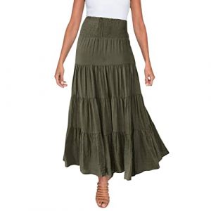 Robe Longue Boheme Jupe en Jeans Femme Mi Satin Chic Et Elegant Jean Crayon Taille Elastique Jupes Courte Ete Fond De Tutu Robes Longues Femmes Été,Z2-armée Verte,L (aodsko, neuf)