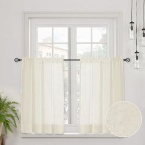 CUCRAF Rideau De Cuisine en Lin Semi-Transparent, avec Poche pour Tige, Couleur Beige Clair Paquet De 2 Unit&eacute;s 60L X 45H Cm, Adapt&eacute; pour Cuisine Salle &Agrave; Manger Salle De Bain Et Petites Fen&ecirc;tres (QIJU HOME, neuf)