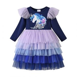 DXTON Fille Robe Licorne Robes Enfant Manches Longues Tulle Robe Princesse BleuLh2237 3T (Dxton, neuf)