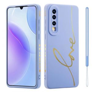 HAONANDE &Eacute;tui pour Huawei P30, Housse Mignon Bling de Luxe pour Filles Femme avec Dor&eacute; Motif de Coeur d'amour dragonne Cordon, Ultra Fine Souple TPU Antichoc Coque Bleu (HAONANDE, neuf)