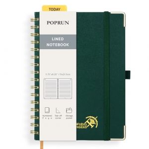 POPRUN Carnet de Notes Ligné A5 Spirale, Cahier Couverture rigide, Bullet Journal avec 141 Pages Numérotées, Papier 120 g/m², Étiquettes Autocollantes et 8 Feuilles Détachables, Vert foncé-DG (Time Works Wonders, neuf)