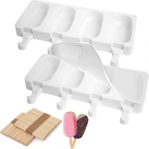 Aonveki Moule à Glace en silicone, 8 Cellules Moule à Crème Glacée avec 100 Bâtons en Bois et 2 Couvercles, Popsicle Moule Sans BPA, Moule Magnum Cake, DIY Crème Glacée Enfant et Adulte (Grand) (Linyun-FR, neuf)
